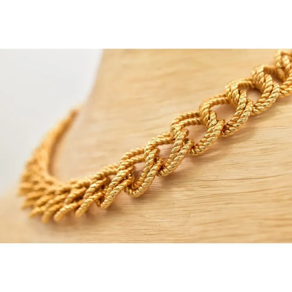 Vintage Chain Collar Necklace Double Linked Textured Gold Heavy Chunky 80s BinBE